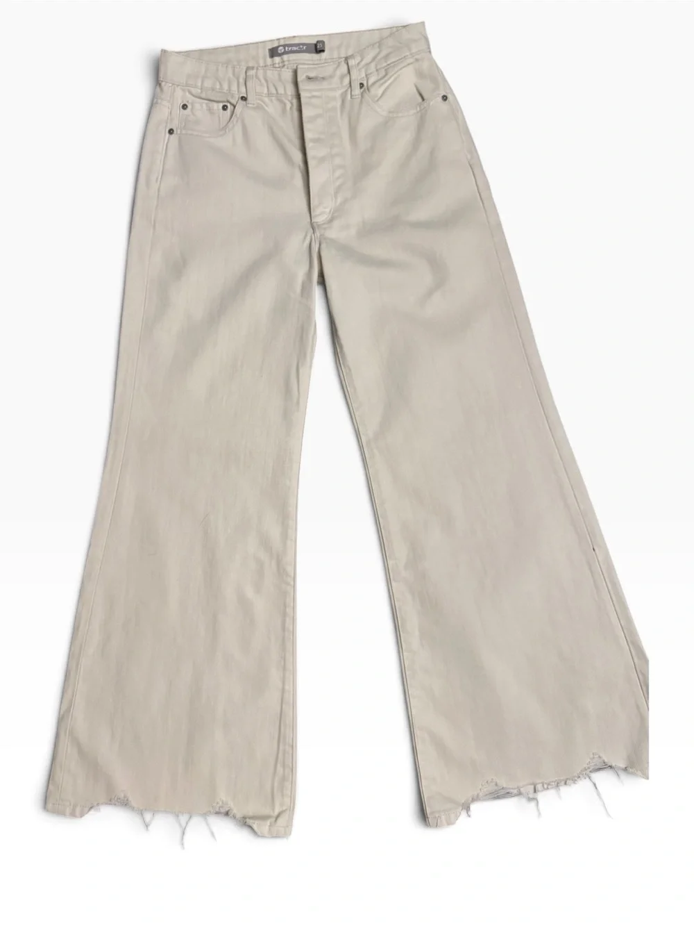 Tractr Size 25 White Wide Leg Jeans Raw Distressed Frayed Hem High Rise